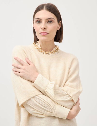 Pull droit col rond manches courtes ivoire femme