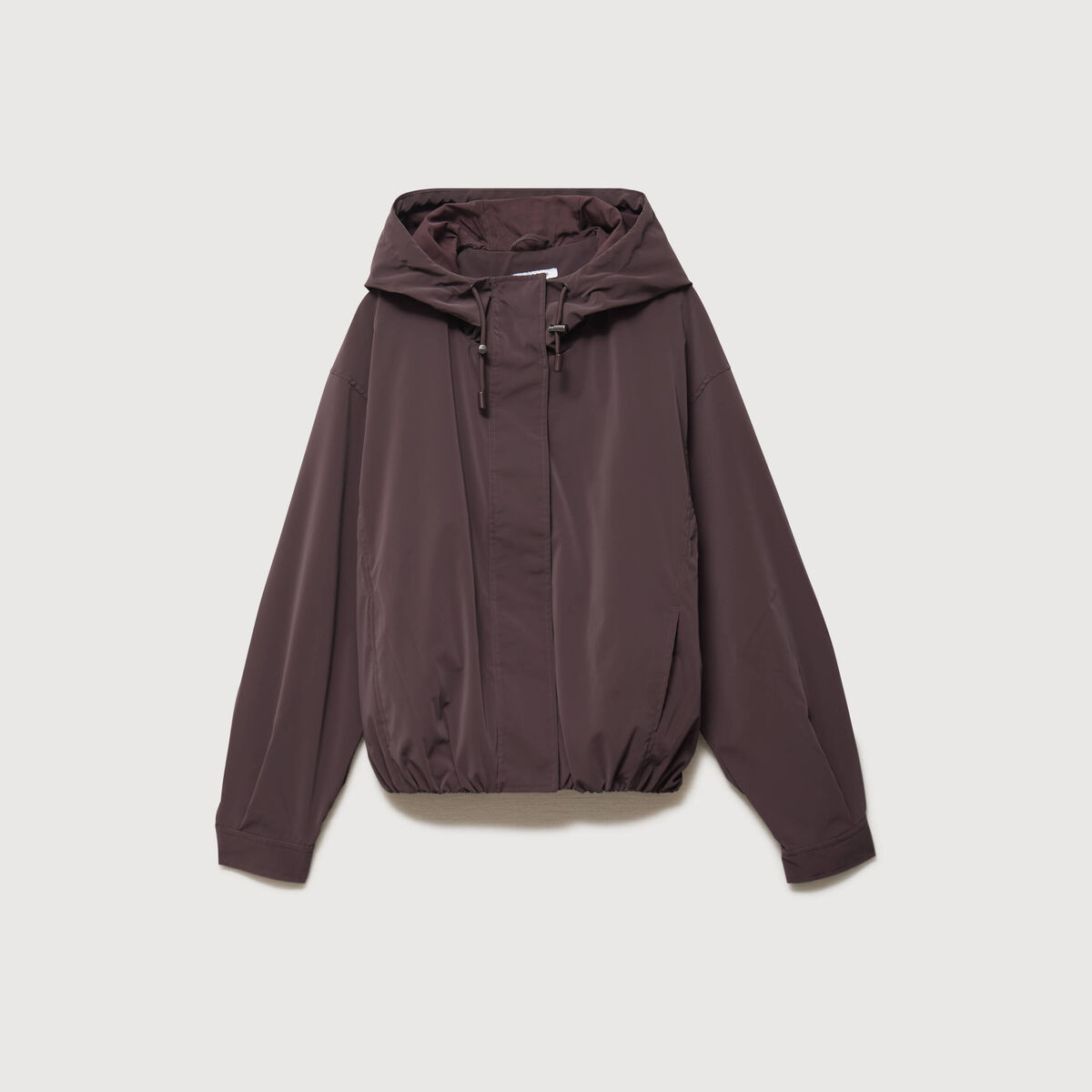 Blouson oversize court &agrave; capuche marron femme