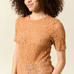 T-shirt cintr&eacute; col rond dentelle terracotta femme