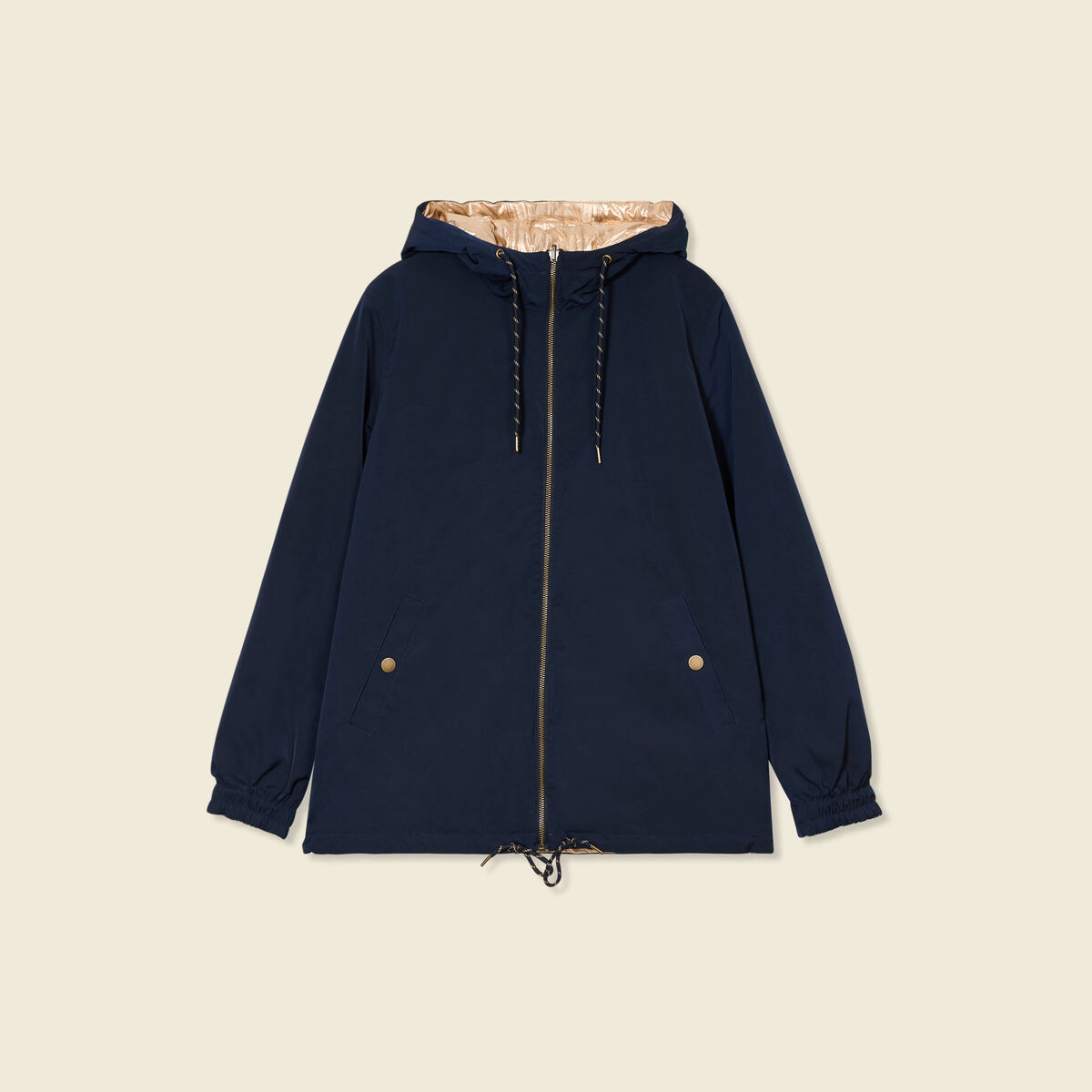 Parka r&eacute;versible &agrave; capuche bleu marine femme