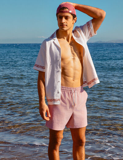 Chemise manches courtes brodée ecru homme