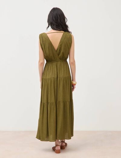 Robe fluide col v sans manches vert kaki femme