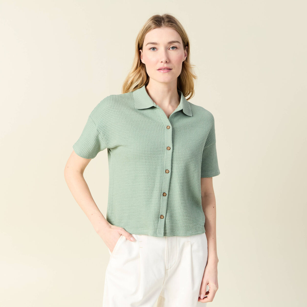 Polo en maille vert kaki femme
