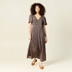 Robe longue droite col v manches courtes noir femme
