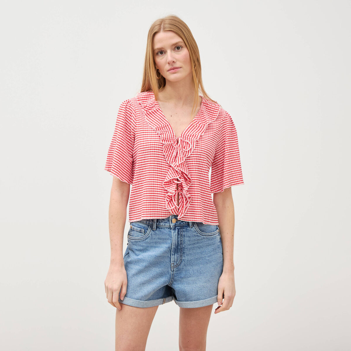 Short mom taille haute en jean denim used femme