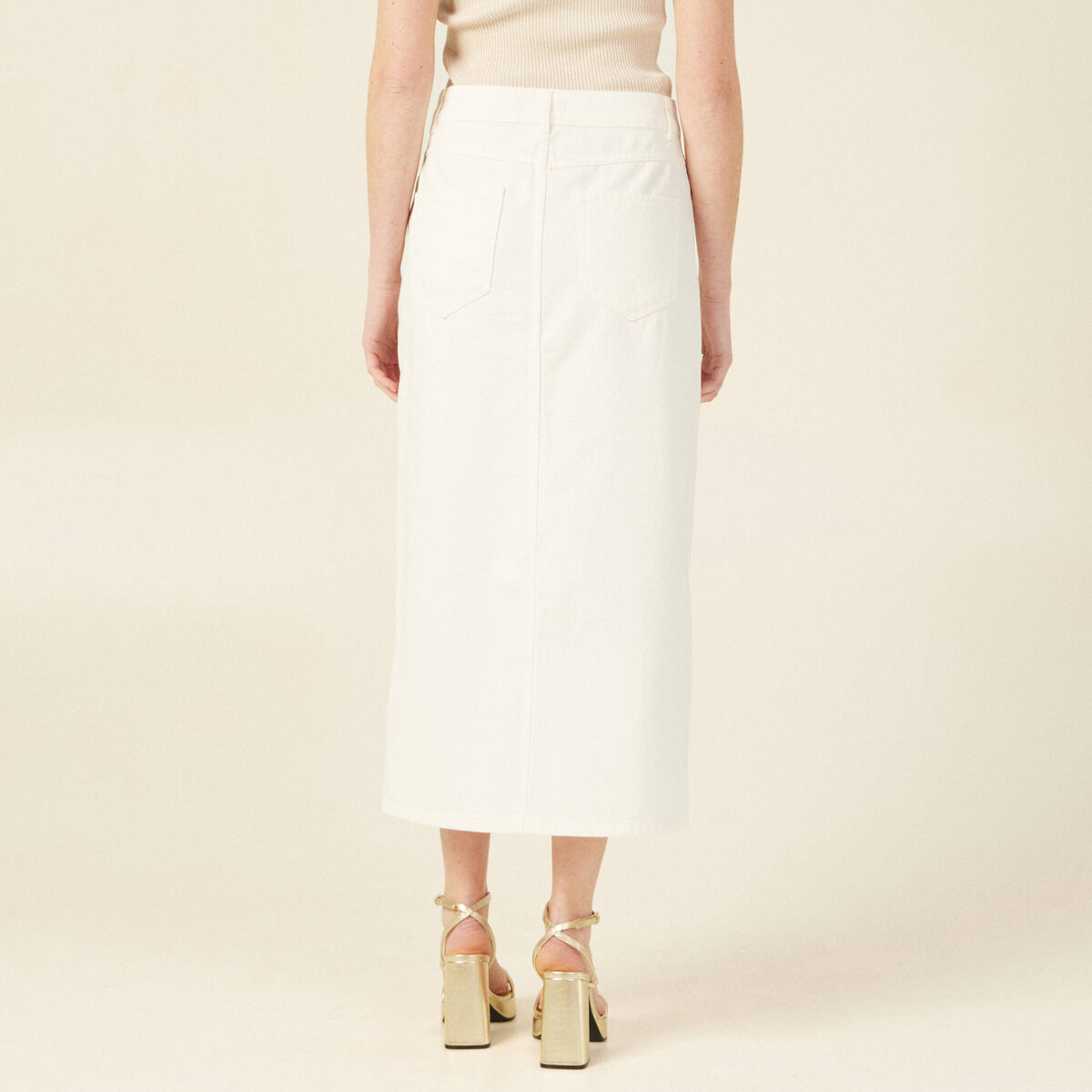 Jupe midi fourreau denim blanc femme