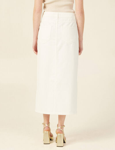 Jupe midi fourreau denim blanc femme