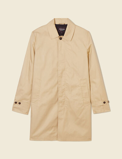 Blouson droit long en coton doubl&eacute; beige homme