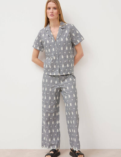 Pantalon loose longueur 3/4 en coton ecru femme
