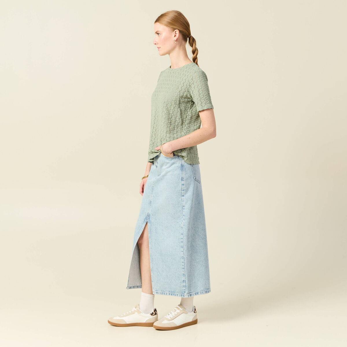 T-shirt manches courtes vert olive femme