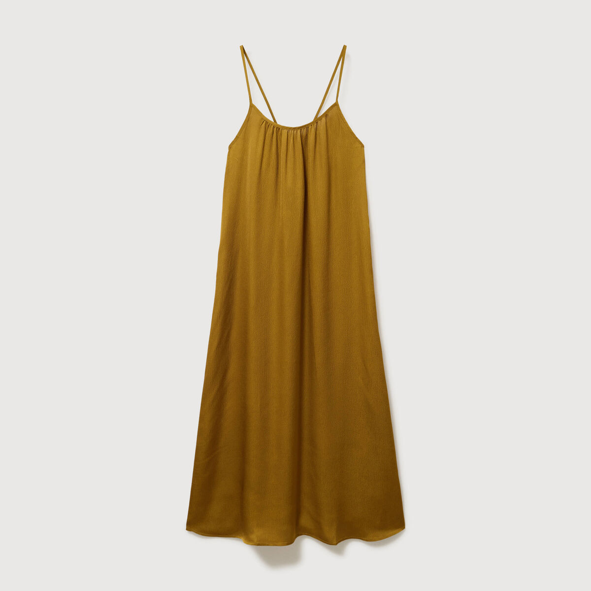 Robe bretelle satin&eacute;e col rond vert olive femme
