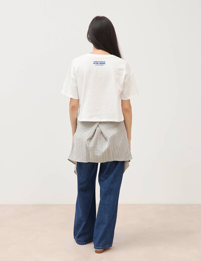 T-shirt droit cropped manches coude ecru femme