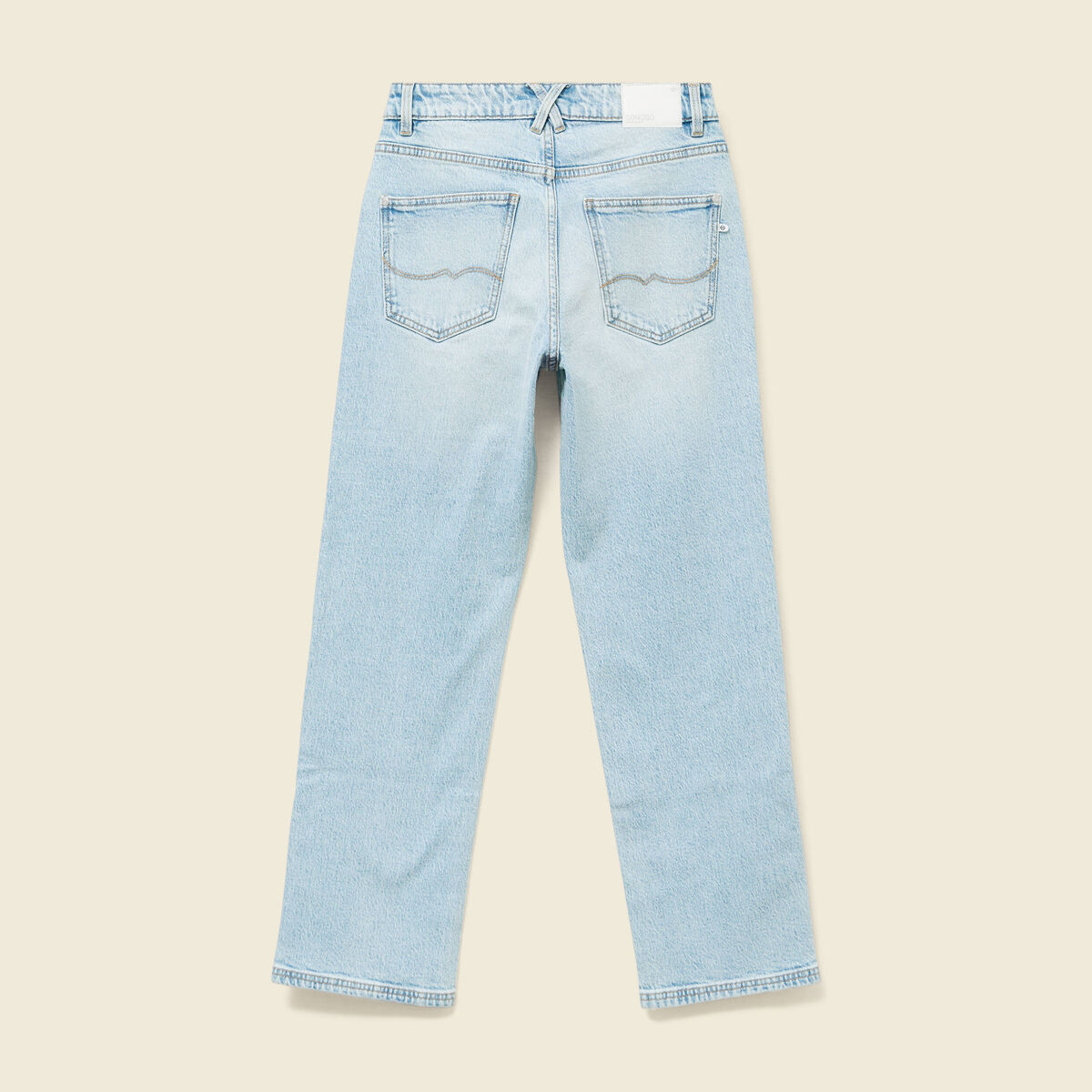 Jeans straight 7/8&egrave;me taille haute denim bleach femme