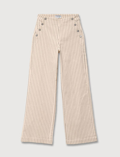 Jeans large taille haute ray&eacute; denim blanc femme