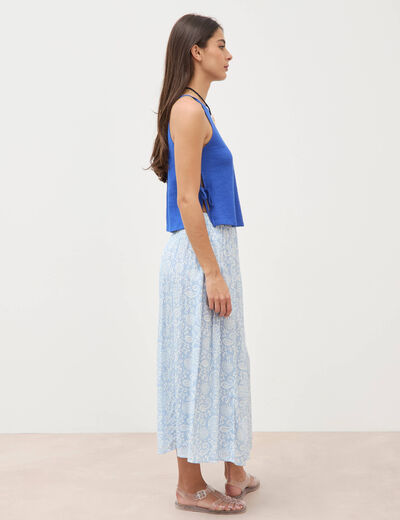 D&eacute;bardeur ray&eacute; et nou&eacute; col rond en coton bleu electrique femme