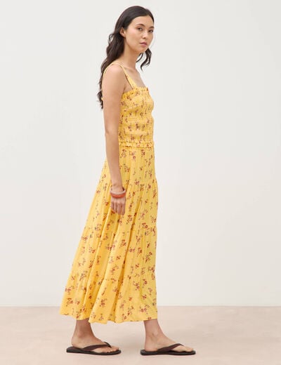 Jupe longue &eacute;vas&eacute;e fluide jaune femme