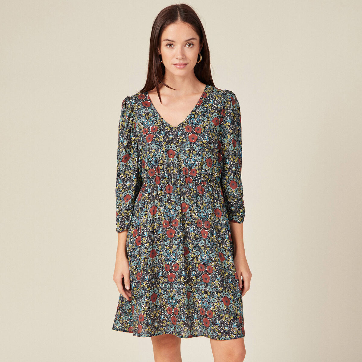 Robe trapèze manches 3/4 noir femme