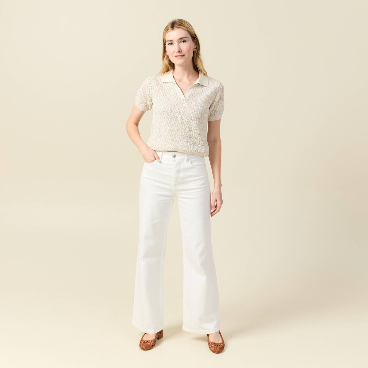 Pull manches courtes creme femme