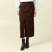 Jupe droite longue en coton marron cognac femme