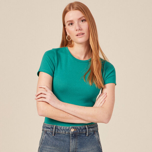 T-shirt manches courtes vert turquoise femme