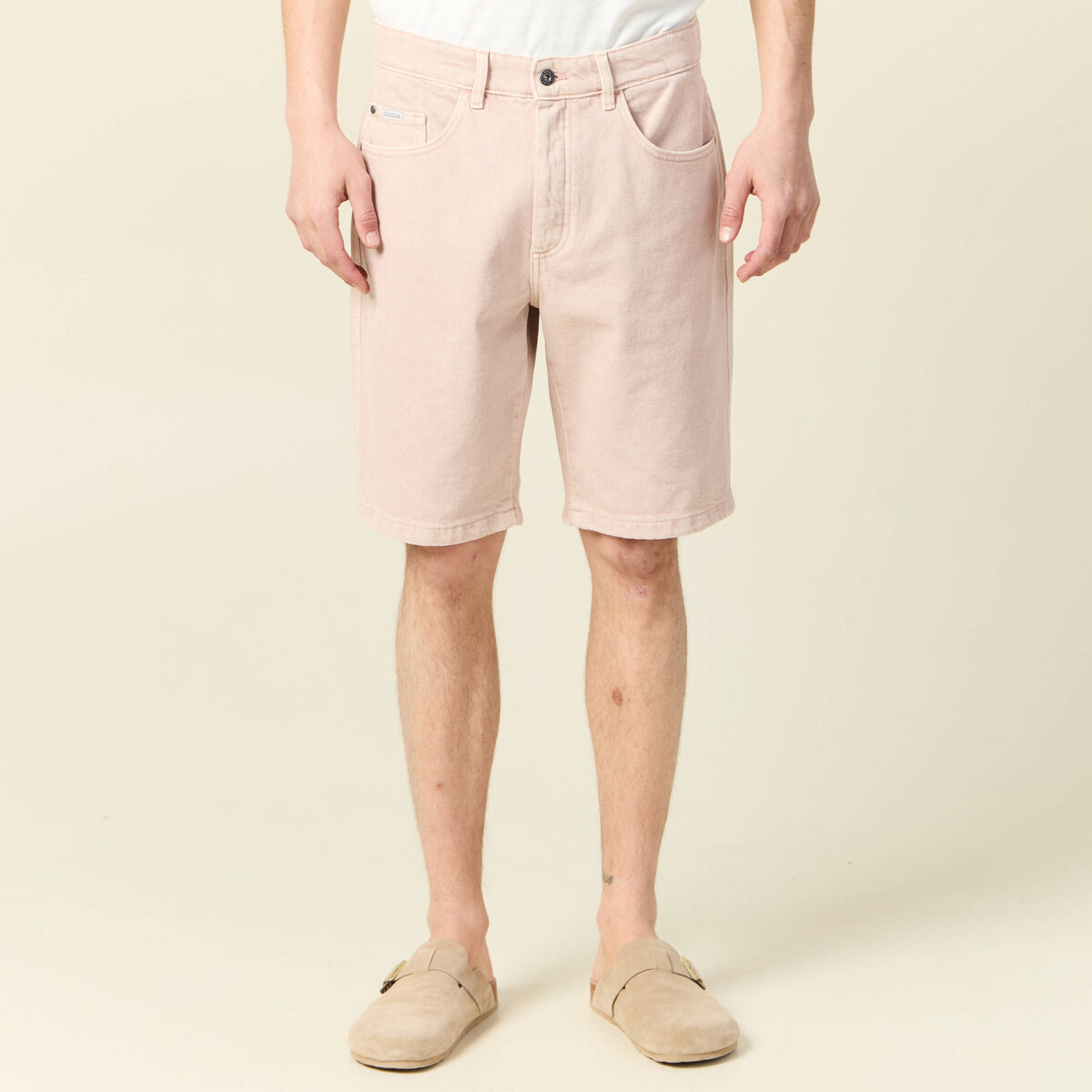Bermuda droit en jean rose homme