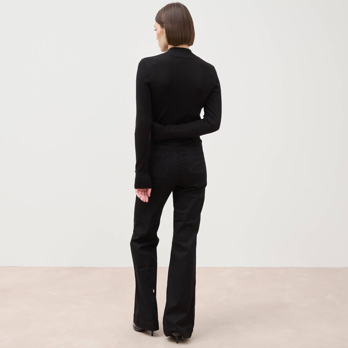Jeans flare &agrave; pont denim noir femme