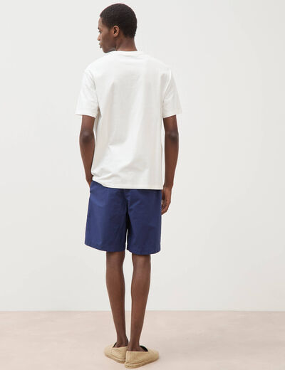 T-shirt col rond manches coudes en coton ecru homme