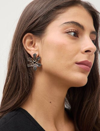 Boucles d'oreilles avec strass noir femme