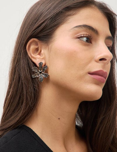 Boucles d'oreilles avec strass noir femme