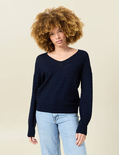 Pull manches longues bleu marine femme