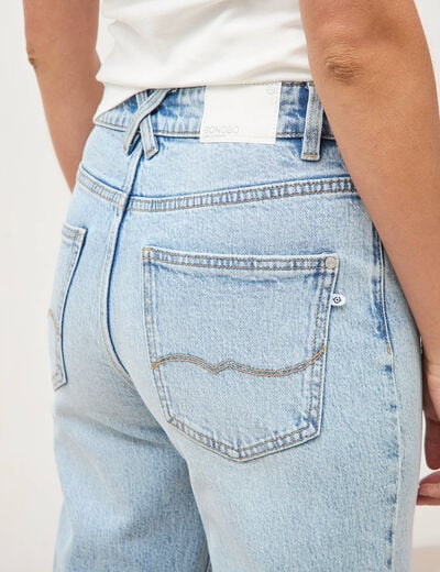 Jeans straight 7/8&egrave;me taille haute denim bleach femme