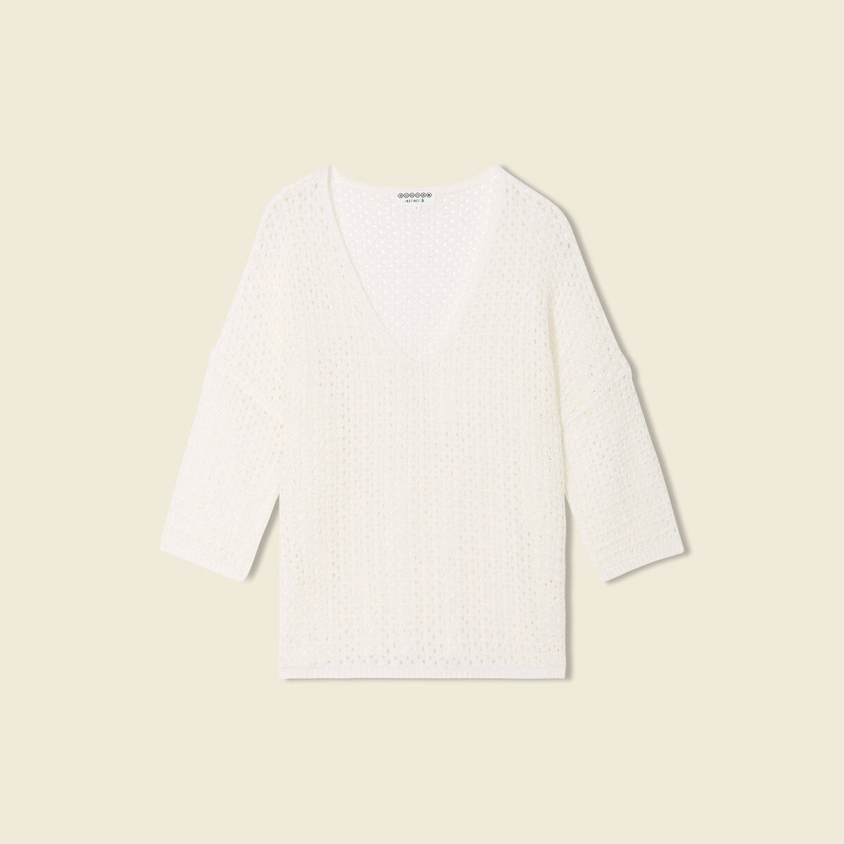 Pull col en V éco-responsable ecru femme