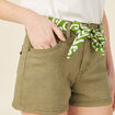 Short straight ceinturé jean vert kaki femme