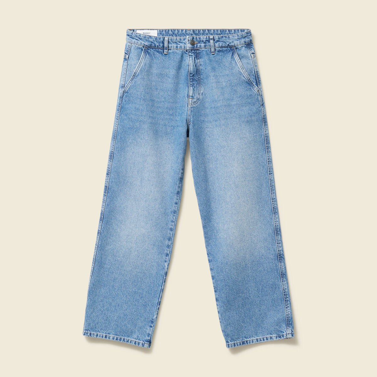 Jeans loose longueur 32 en coton denim bleach homme