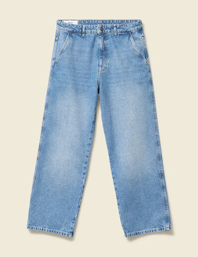 Jeans loose longueur 32 en coton denim bleach homme
