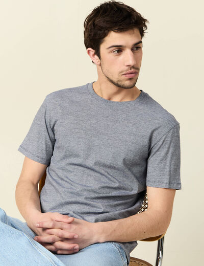 T-shirt cintr&eacute; col rond manches courtes bleu marine homme