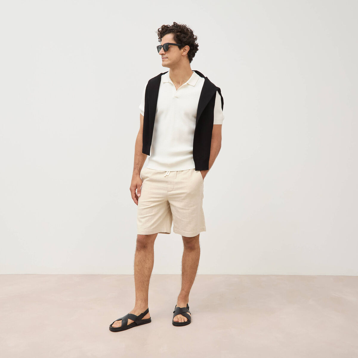Polo cintr&eacute; manches courtes ecru homme