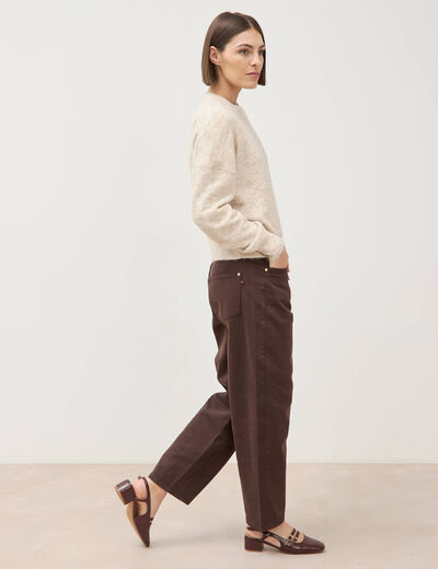 Pull droit manches longues col rond creme femme