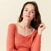 T-shirt manches longues orange corail femme