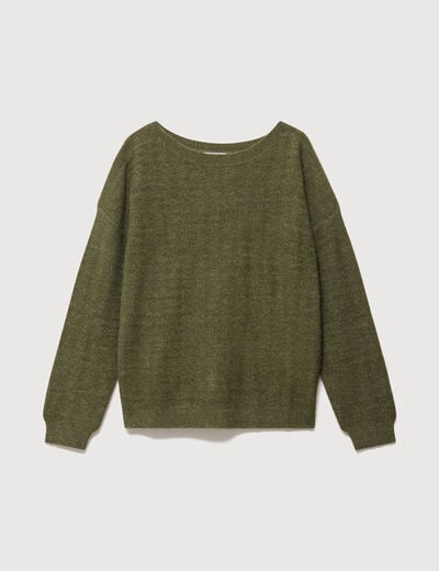 Pull manches longues col bateau vert kaki femme