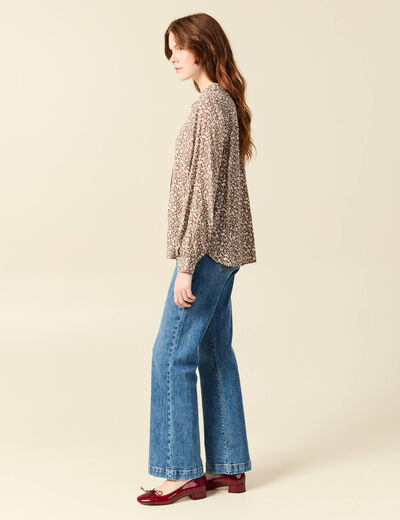 Blouse droite courte manches longues marron femme