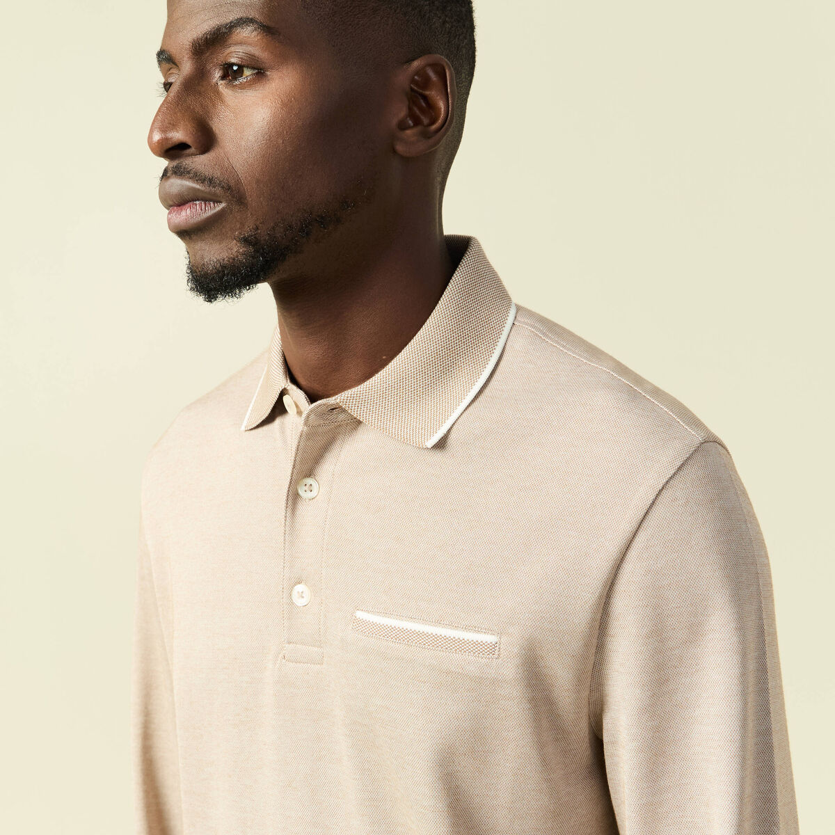 Polo cintr&eacute; manches longues taupe homme