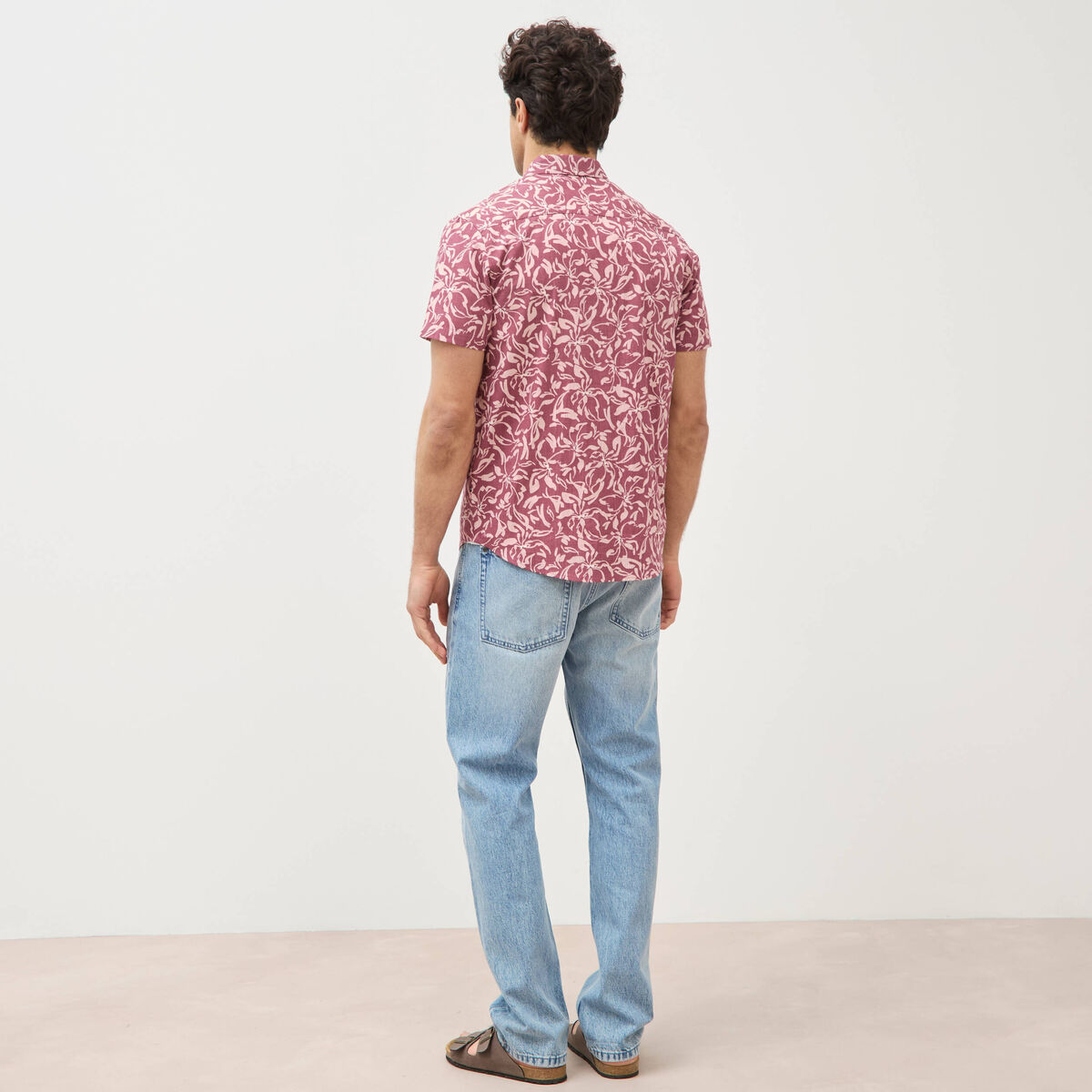 Chemise manches courtes vieux rose homme
