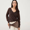 Pull droit col v manches longues marron femme