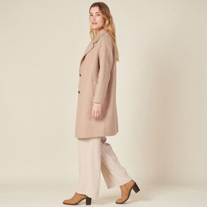 Manteau droit long boutonné marron clair femme