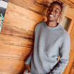 Pull manches longues col rond bleu gris homme