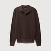 Pull droit col polo manches longues marron homme