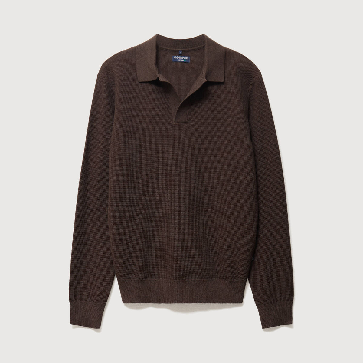 Pull droit col polo manches longues marron homme