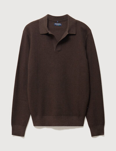 Pull droit col polo manches longues marron homme