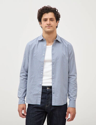 Chemise col am&eacute;ricain manches longues bleu gris homme
